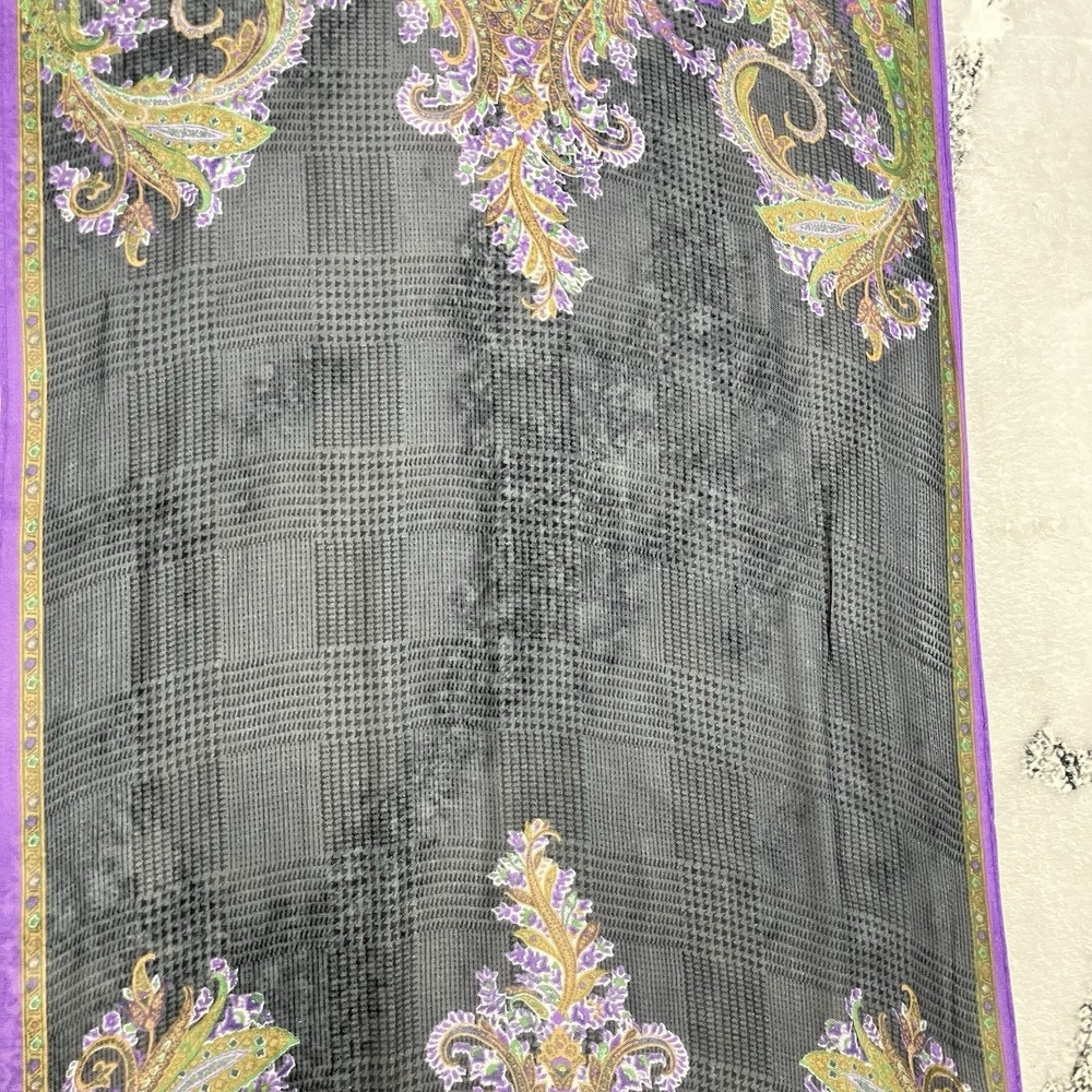 Lauren Ralph Lauren Paisley Scarf Purple Black Silk Blend Oblong Wrap - Picture 4 of 11